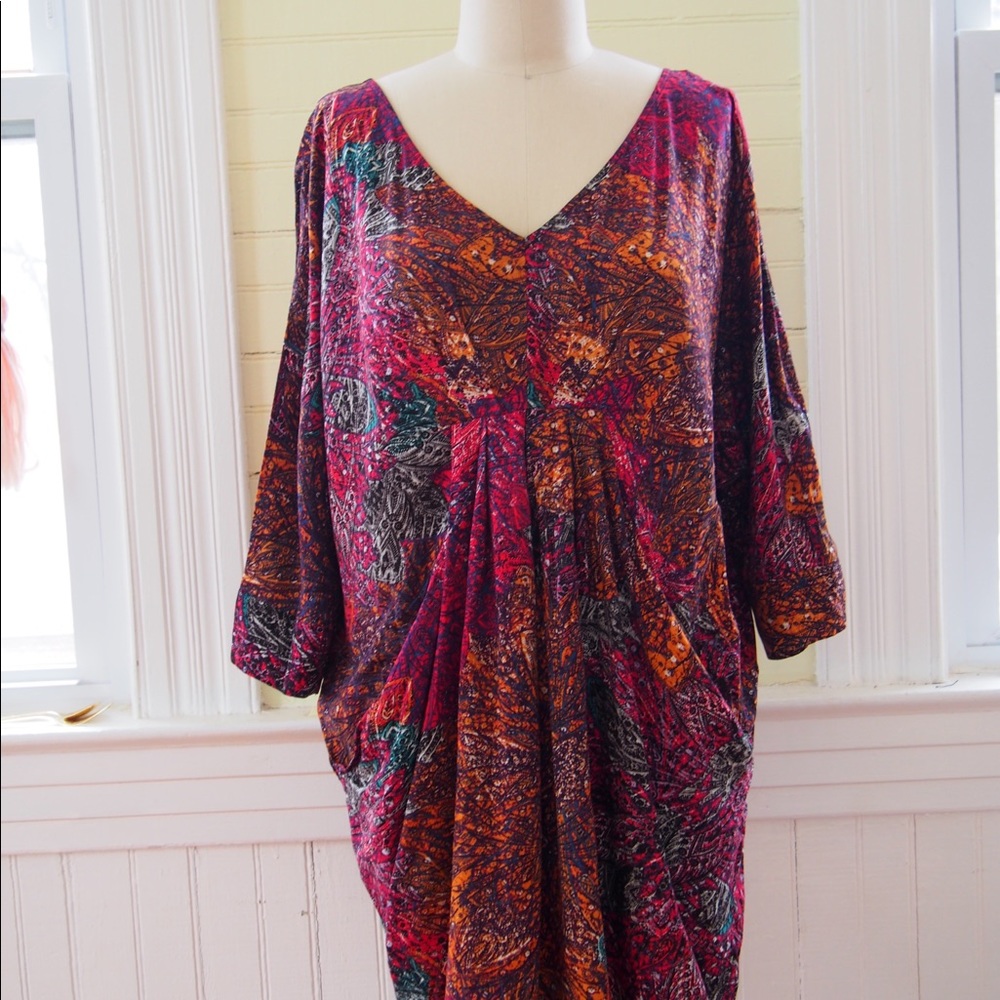 Colorful Anthropologie bat wing sleeve dress
